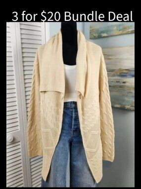 Studio JPR Cardigan Cream Cable Knit Open Front M/L